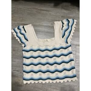 Jessica Simpson knit top crocheted 100% cotton size XL women’s striped blue